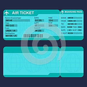Airplane ticket. Detailed blank of air ticket. Vector illustration